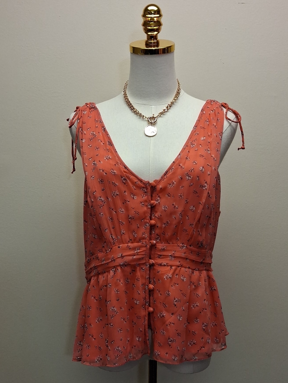 Abercrombie & Fitch Coral Floral V-Neck Peplum Tank Top Size Large